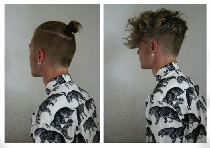 undercut hairstyle with man bun