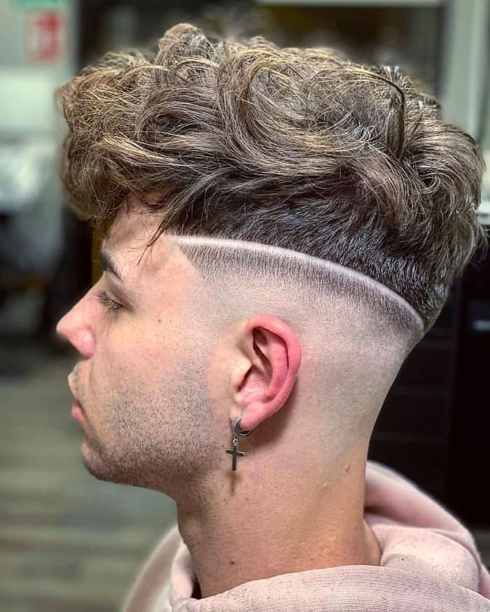 Side Part Wavy Hair with Low Fade