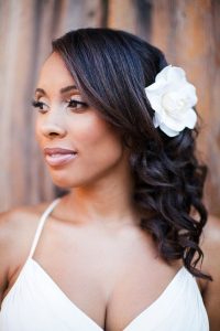Wedding Hairstyles For Black Women Side Swept White Rose