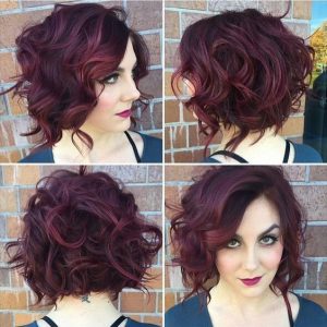 Curly Hairstyles for Women Purple Side Swept Bob