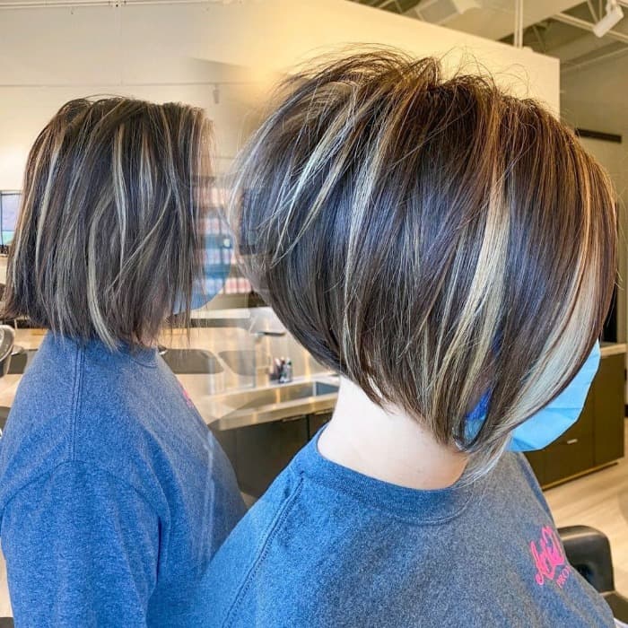 Short Stacked Bob with Blonde Highlights