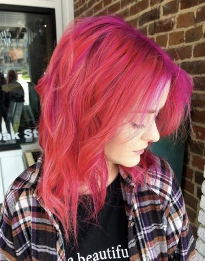 Bright pink and purple hair color
