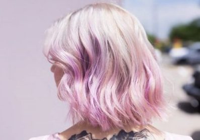 Pastel and blonde hair with a short bob haircut