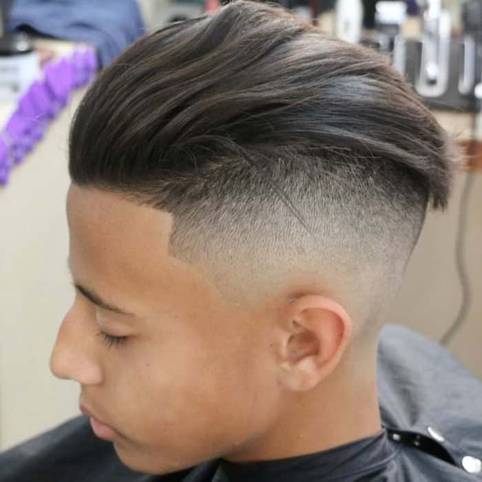 High Skin Fade with Combed Over Pompadour