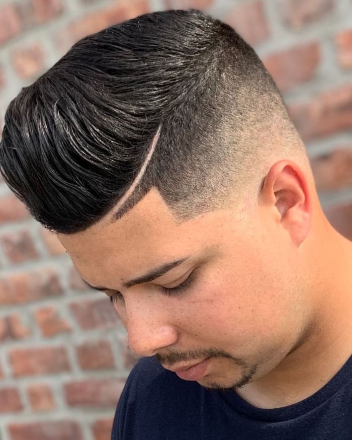 High Fade with Hard Side Part and Edge Up