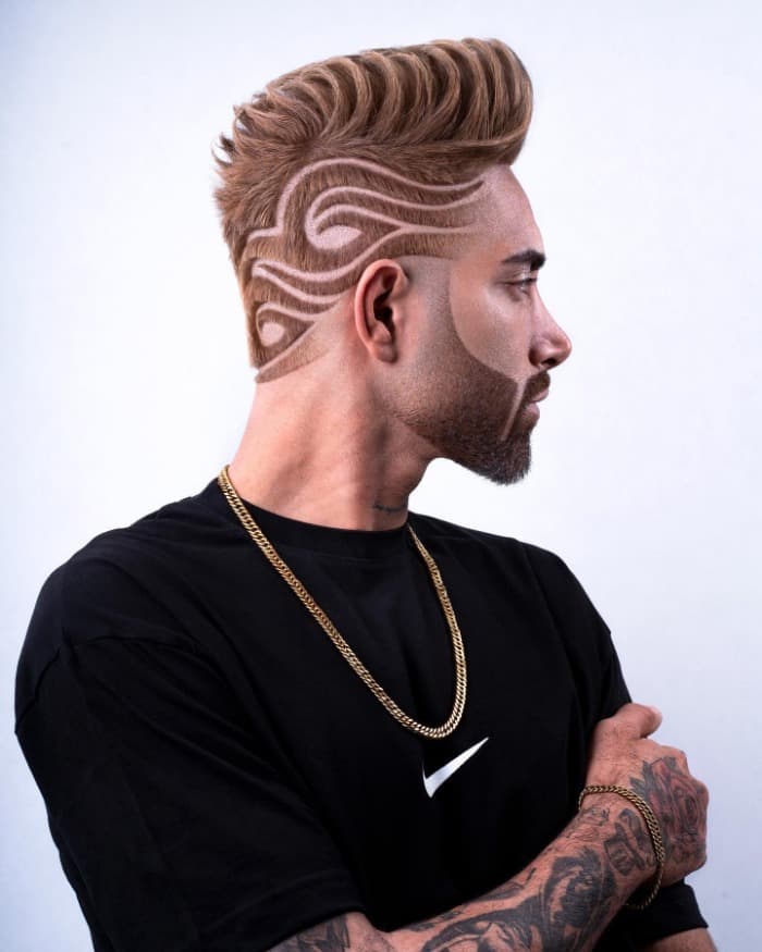 Modern Flat Top with Skin Fade and Wavy Line Hair Design