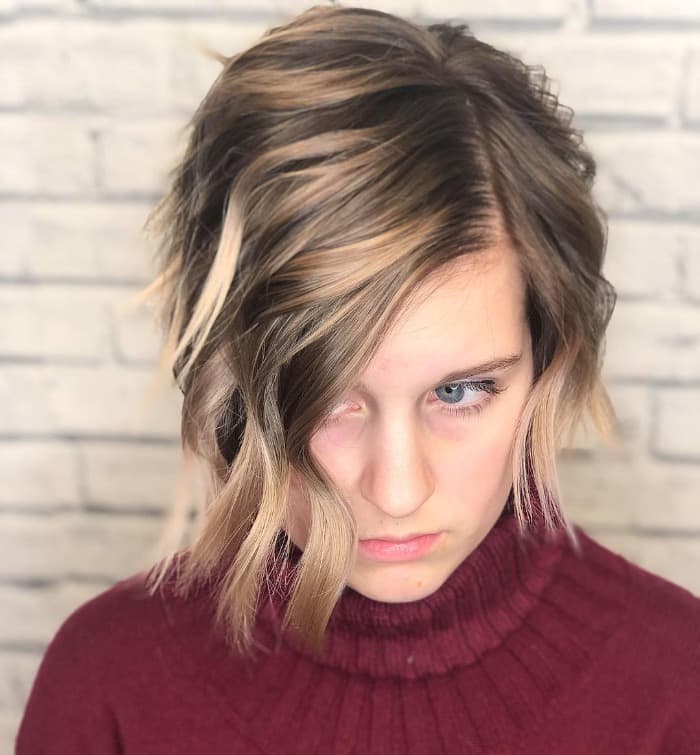 Side-Parted Blonde Balayage Pixie