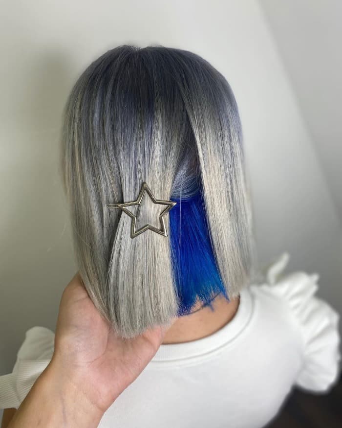 Blonde Hair with Blue Peekaboo Highlights