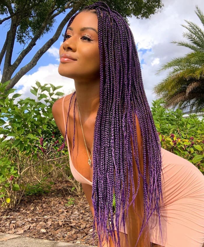 Knotless Braids with Purple Highlights