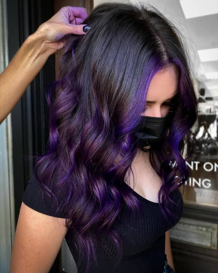 Purple Peekaboo Highlights on Brown Hair