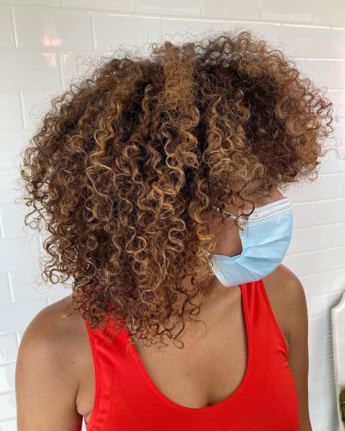 Inverted Curly Lob with Highlights