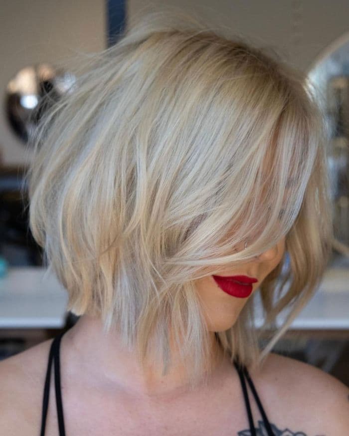 Short Inverted Golden Blonde Bob with Layers