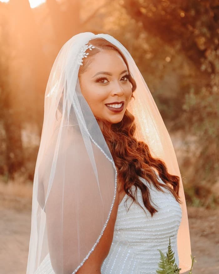 Long Straight Hair & Sequined Band Veil