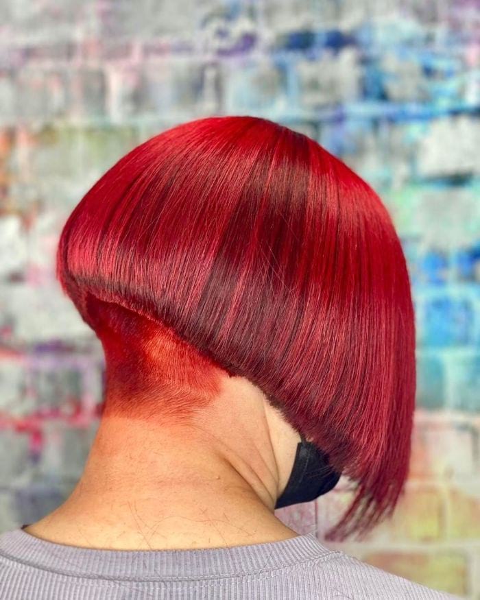 Short Red Cut with Cropped Bangs