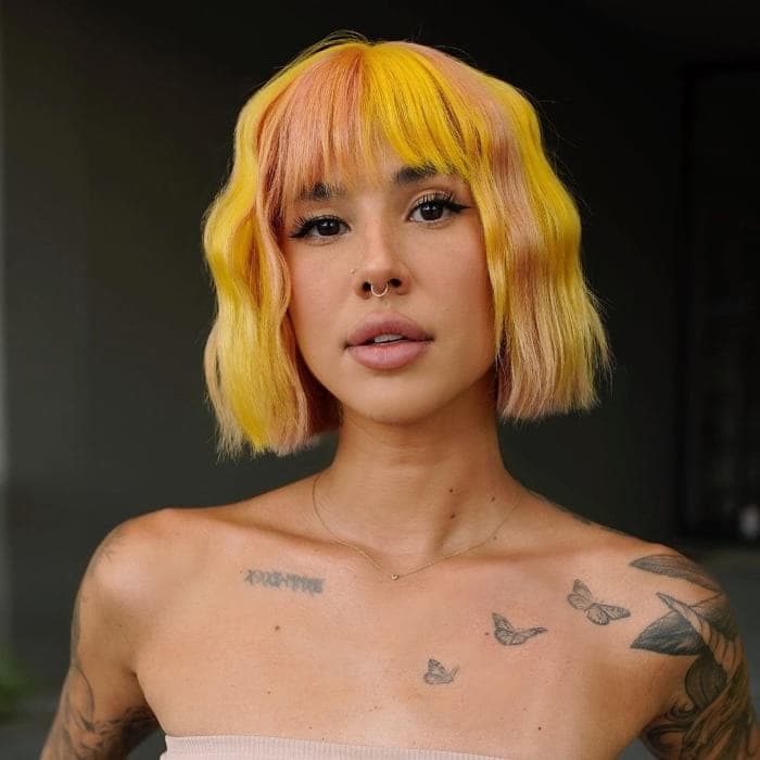 Super Short Bangs with Pink Highlights
