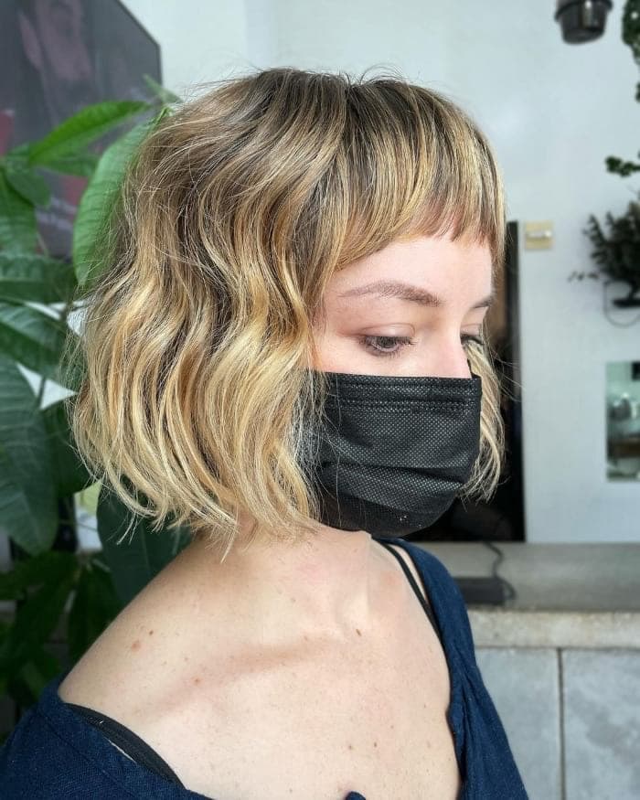 Textured Bob with Bangs and Root Fade