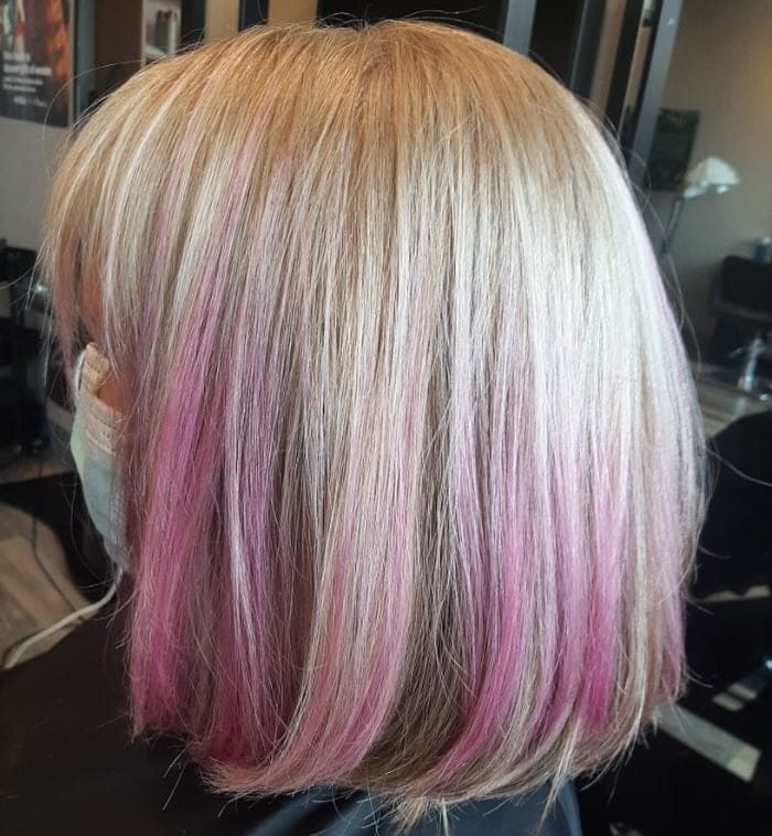 White Bob with Bangs and Pastel Pink Ends