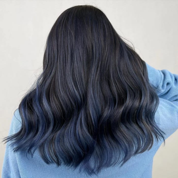 Hints Of Blue Balayage For Black Hair