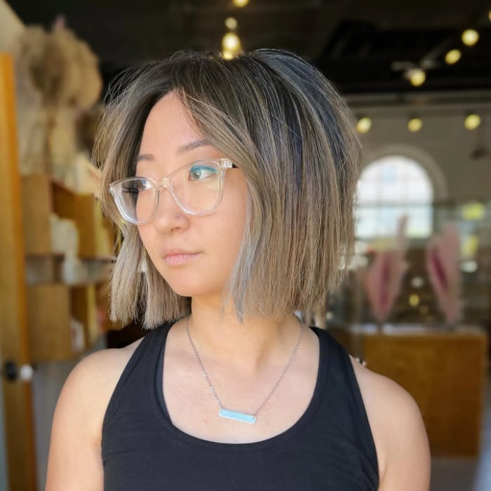 Medium brown balayage straight hair