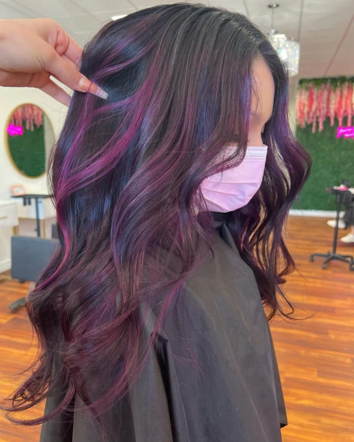 Subtle Purple Balayage For Black Hair