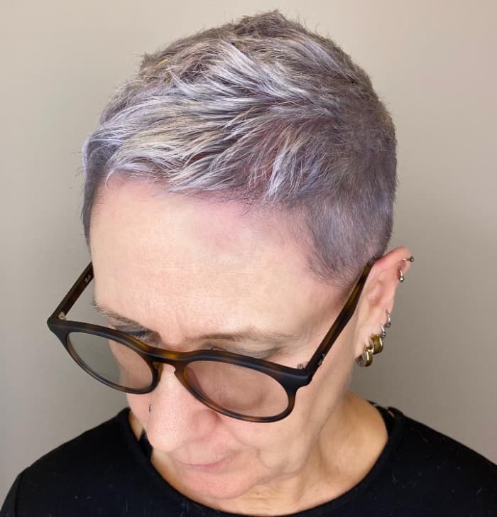 Textured Gray Pixie with Sideburns