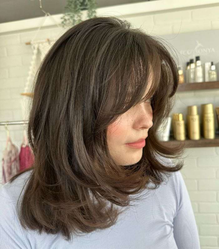 Layered Medium Length Cut with Blunt Bangs