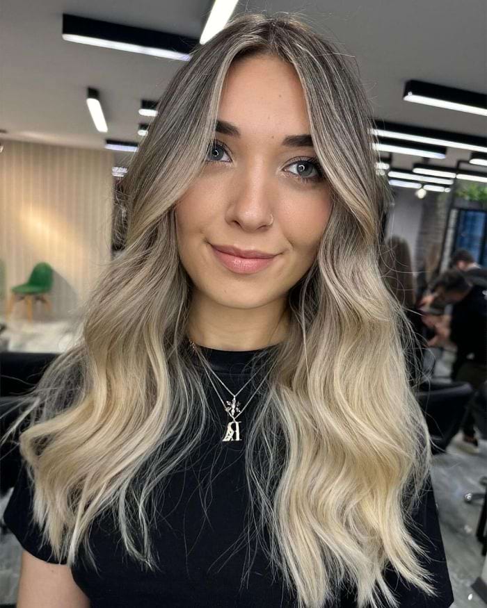 Ombre Hairstyle with Off-Center Parting