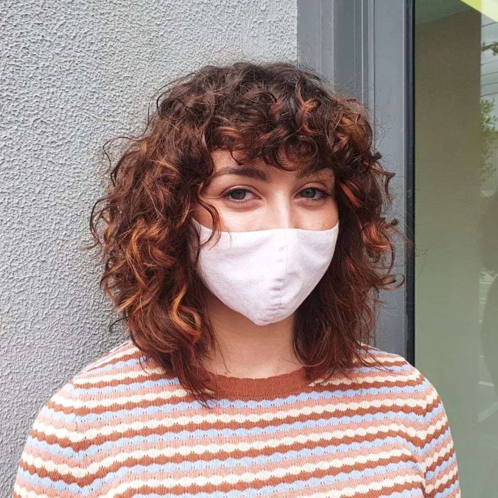 Volumized Curly Lob With Bangs